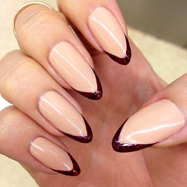 Thin Burgundy French Tip Manicure