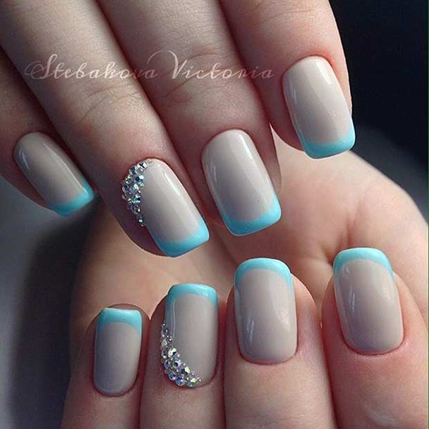 Γαλάζιο Γαλλικό Tip Nails