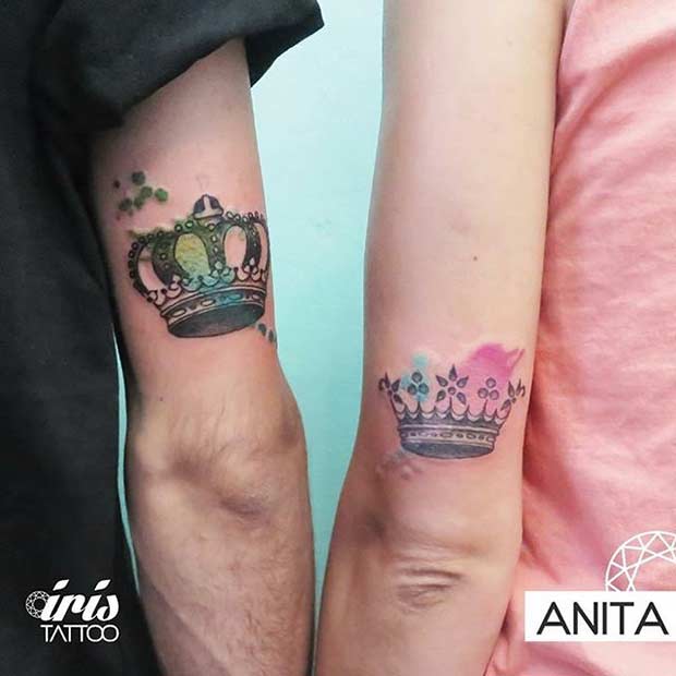 Tatouages ​​​​aquarelle roi et reine pour les couples