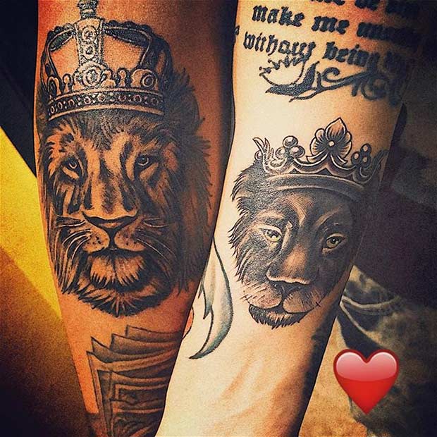 Tatouages ​​​​de couronne de lion et de lionne pour les couples