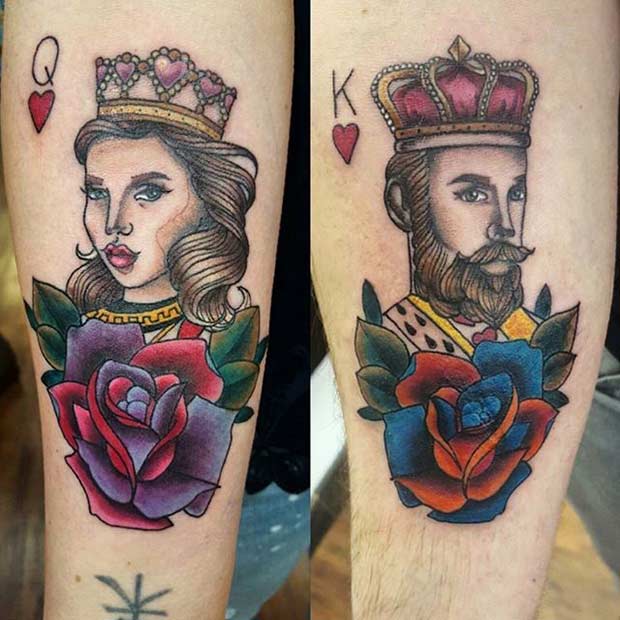 Πολύχρωμα τατουάζ με βασιλιά και βασίλισσες για ζευγάρια