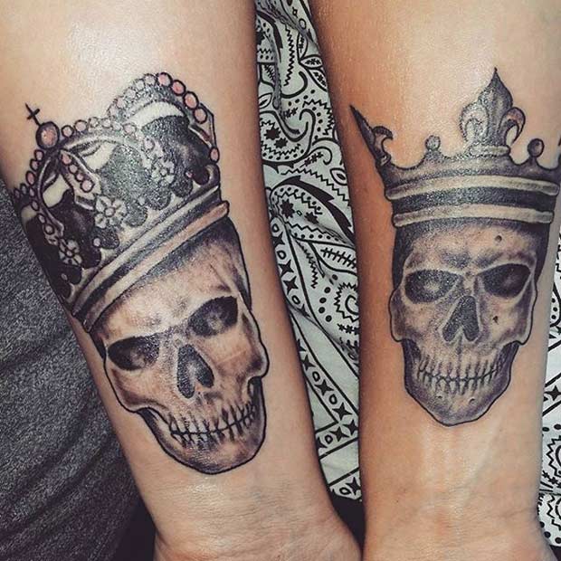 Βασιλιά και βασίλισσα τατουάζ κρανίου για ζευγάρια