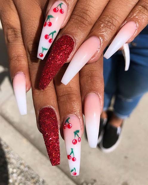 Chic Cherry Coffin Nails