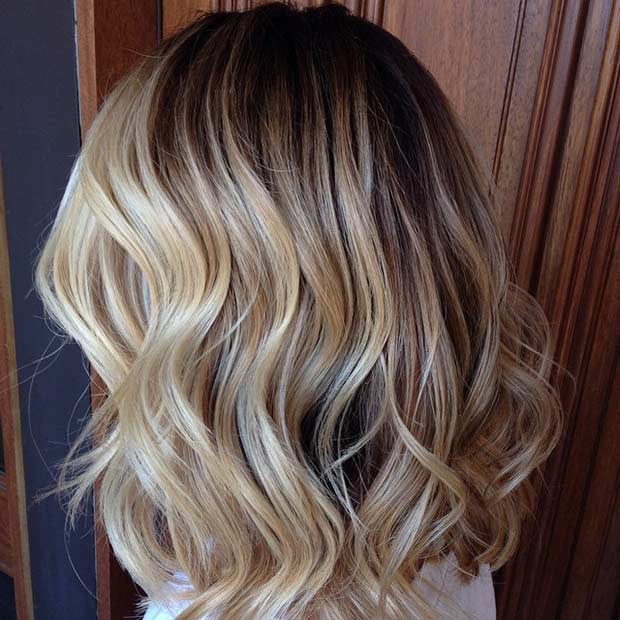 Golden Blonde Balayage Long Bob