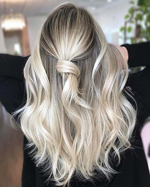 Icy Blonde Balayage Half Updo