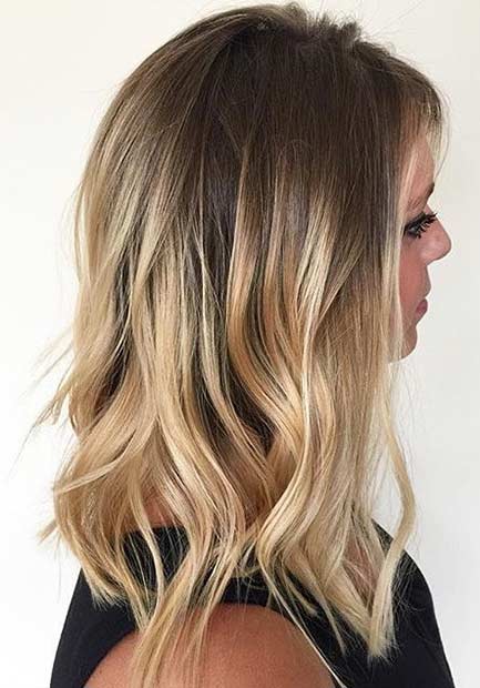 Ξανθιά Balayage Long Bob Style