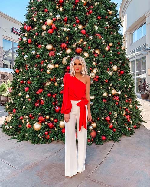 Tenue de Noël chic rouge et blanc