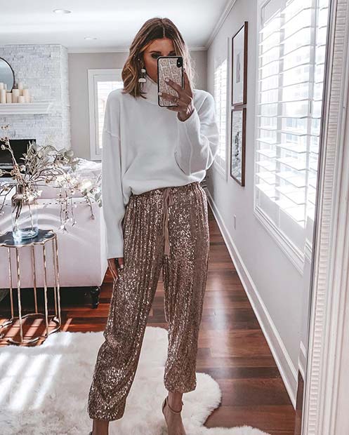 Pantalon et pull à sequins