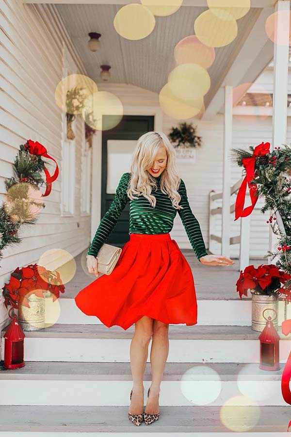 Idée de tenue de Noël verte et rouge