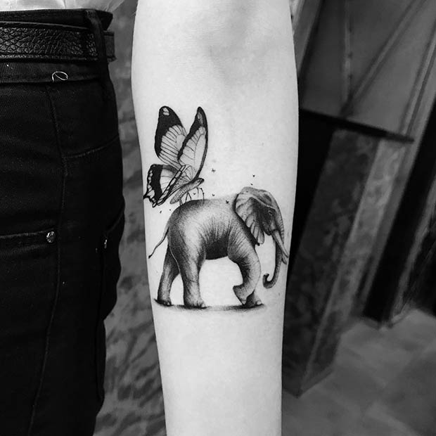 Idée réaliste de tatouage d'éléphant