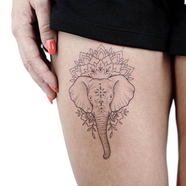 Tattoo Cuisse tête d'éléphant