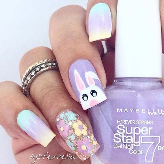 Floral and Bunny Nail Design