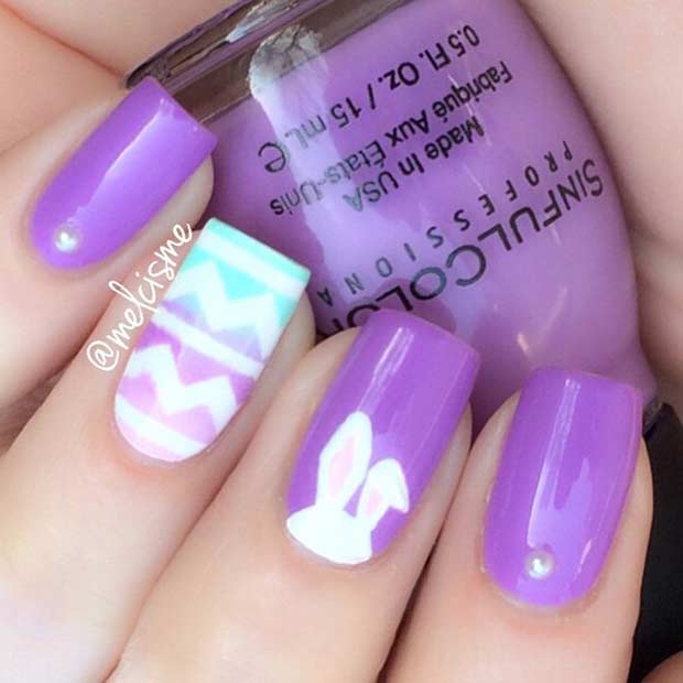 Χαριτωμένο μοβ σχέδιο Πάσχας Nail Art