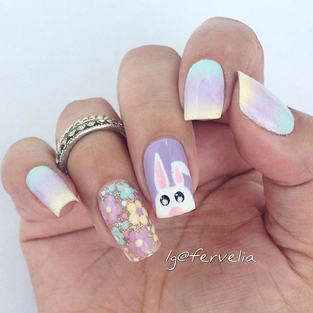 Lapin pastel Printemps Pâques Nail Art Design