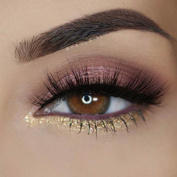 Maquillage des yeux marron et or pour le bal