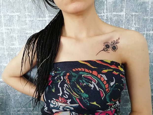 Tatouage de clavicule de tournesol