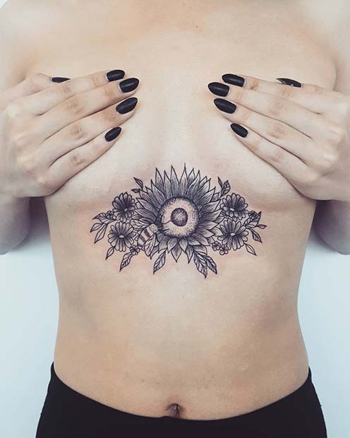 Sunflower Sternum Tattoo Art