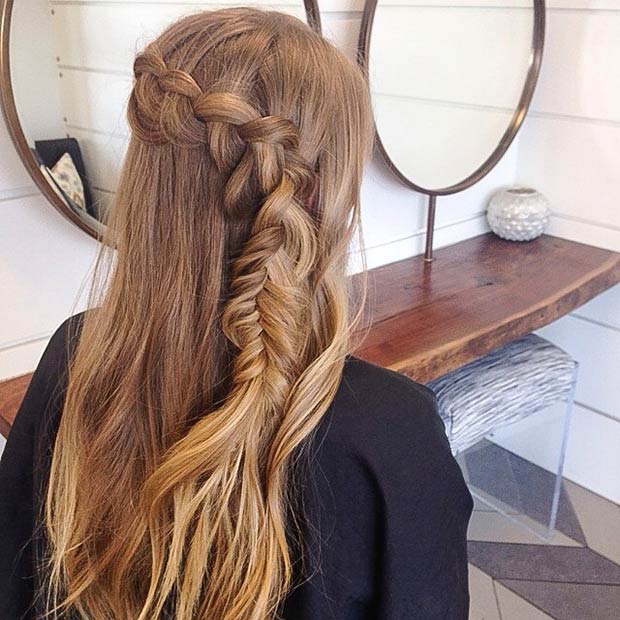 French and Fishtail Braid Half Updo