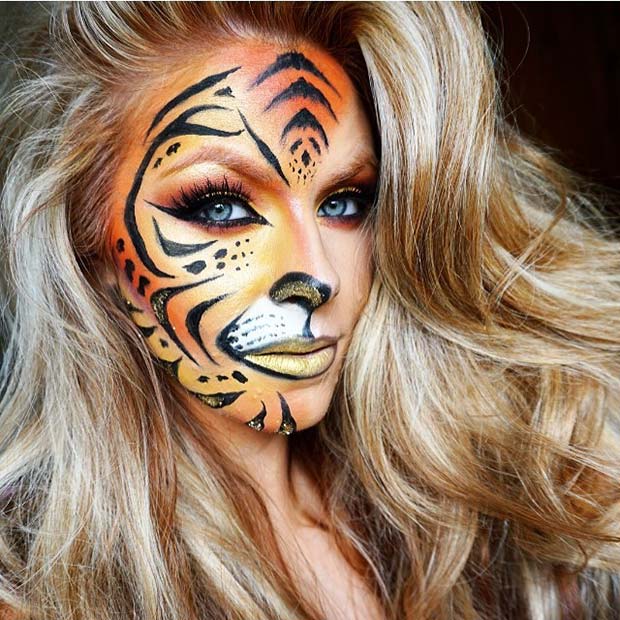 Impression de tigre féroce pour de jolies idées de maquillage pour Halloween