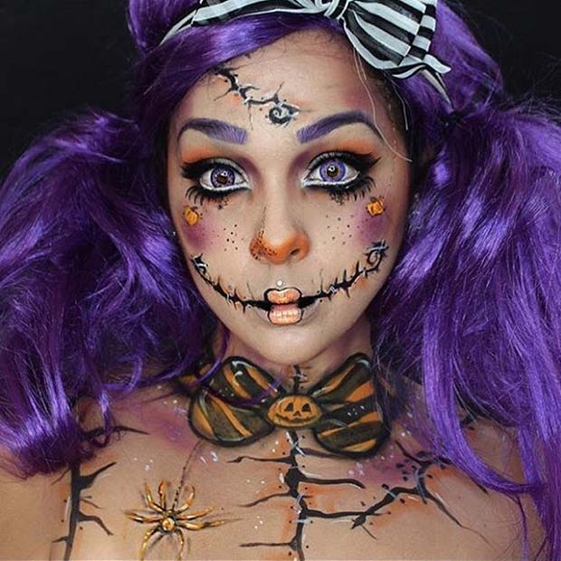 Poupée de chiffon effrayante pour de jolies idées de maquillage pour Halloween