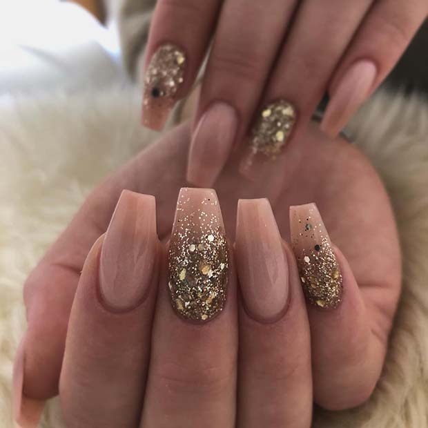 Gold Glitter Ombre Nail Design