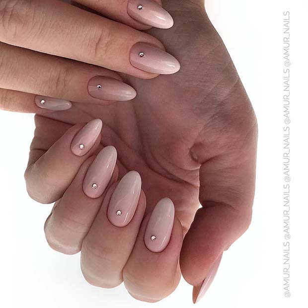 Nude Almond Nails with Rhinestones