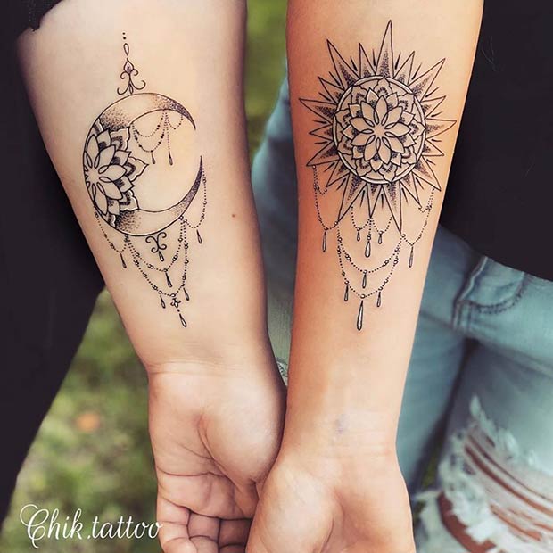 Tatouage des meilleurs amis du soleil et de la lune
