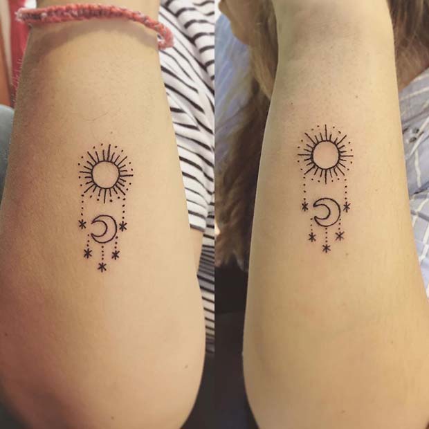 Tatouages ​​​​assortis du soleil et de la lune pour les meilleures amies