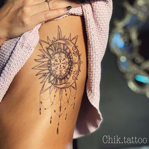 Conception de tatouage de côte de soleil et de lune