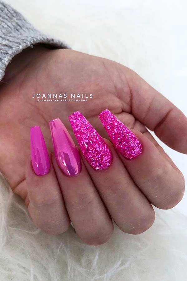 Ροζ Glitter Coffin Nails