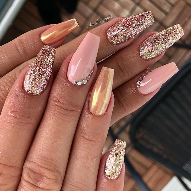 Glam Glitter Nail Design for Coffin Nails