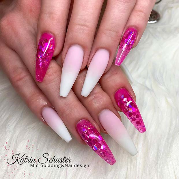 French Fade Nails with Hot Pink Accent Nails