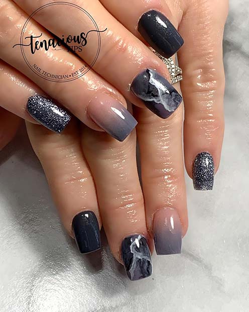 Ongles en acrylique noir et gris