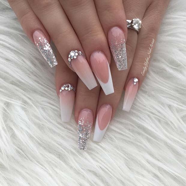 Ασημένια Glitter Coffin Nails