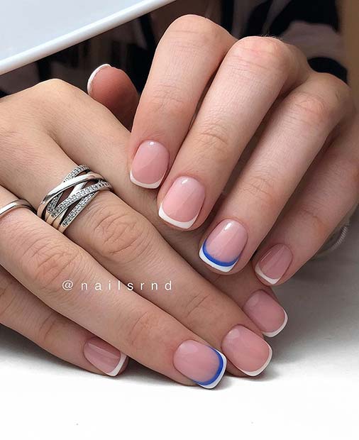 Γαλλικά Tip Nails with Blue