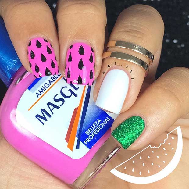 Ongles de pastèque mignons pour l'été