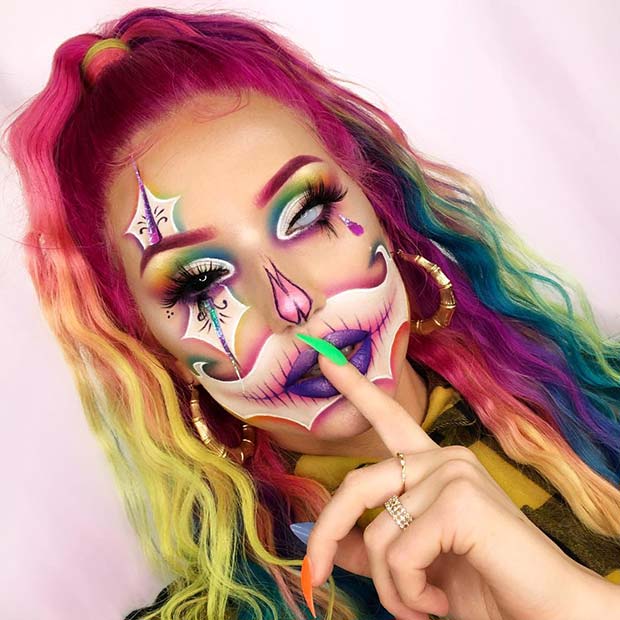 Idée de maquillage de clown coloré et créatif