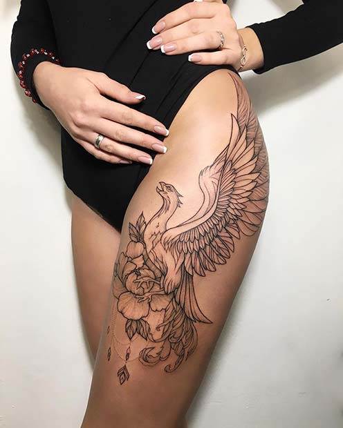 Phoenix Thigh Tattoo