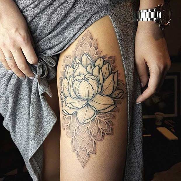 Lotus Flower Thigh Tattoo Idea για γυναίκες