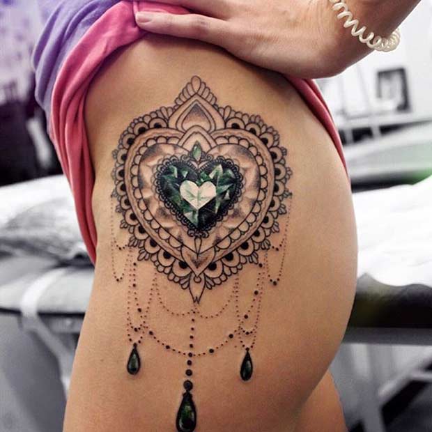 Side Thigh Heart Mandala Tattoo Design