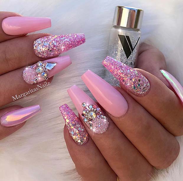 Sparkly Pink Ballerina Nails