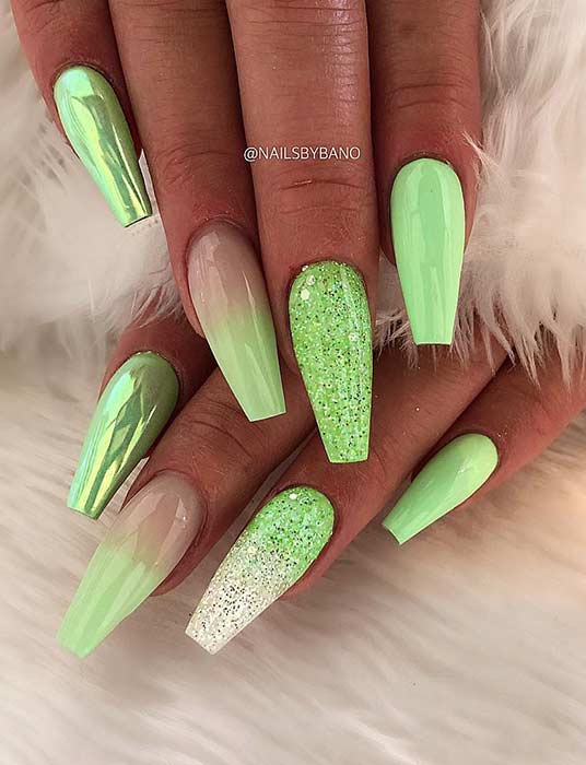 Bright Green Ombre Nails