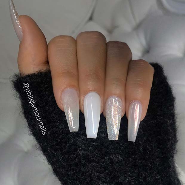 Glam White Ballerina Nails