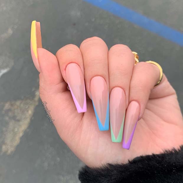 Nude Ballerina Nails with Colorful Tips