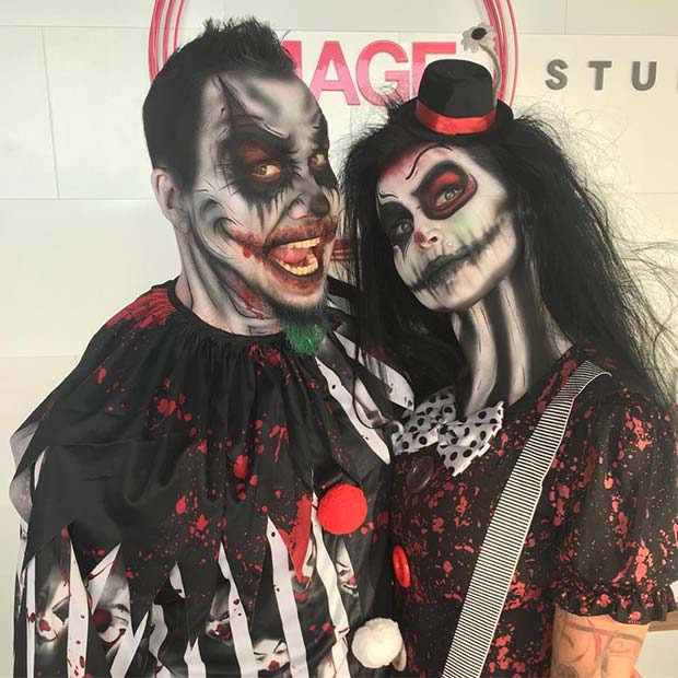 Costume d'Halloween pour couples de clowns effrayants