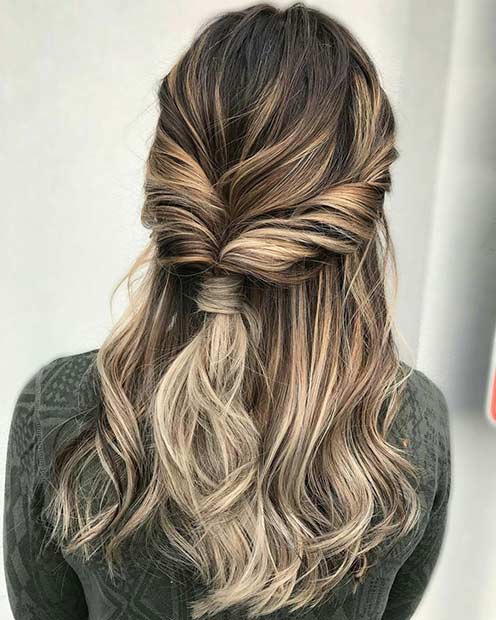 Twisted Half Up Half Down Hairstyle for Prom