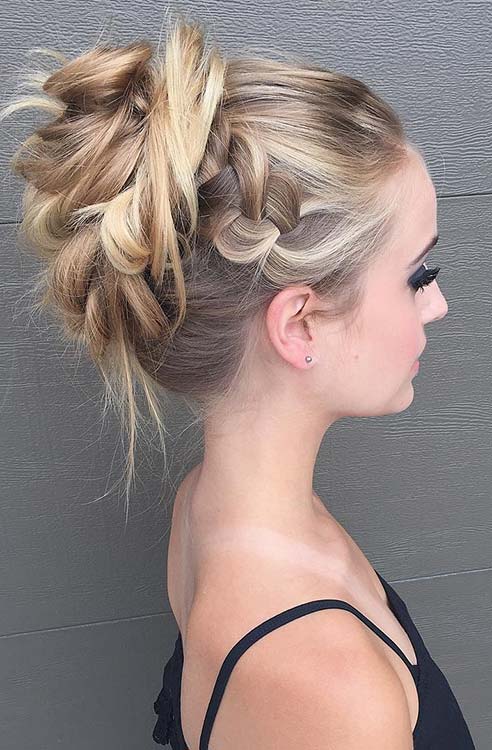 Messy Braided High Bun Updo for Prom