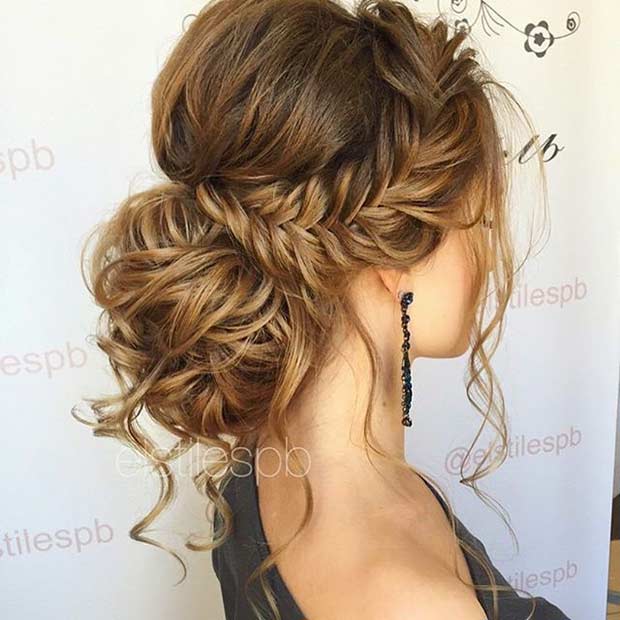 Messy Fishtail Braid Low Ban Prom Hair