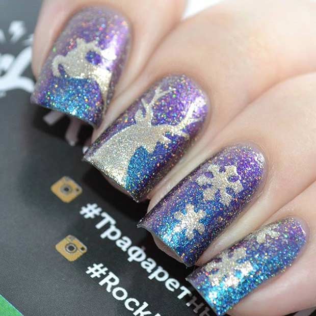 Sparkly Winter Deer Nail Art Design