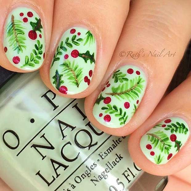 Holly Nail Art Design for Short Nails